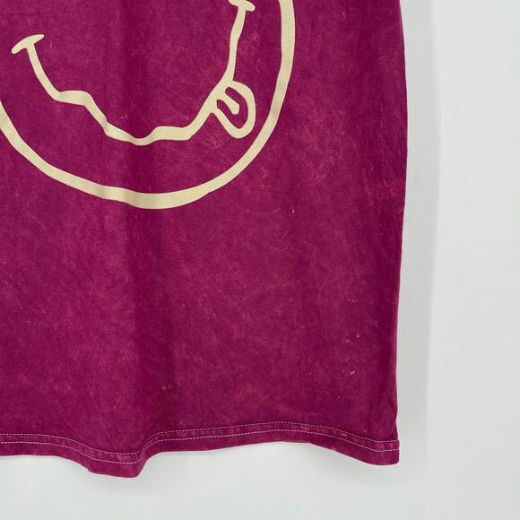 Officially Licensed Nirvana Nevermind Smiley Grunge Tee Magenta Acid Wash Small - Picture 4 of 6